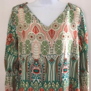 Green and Cream Pattern Dress NWOT